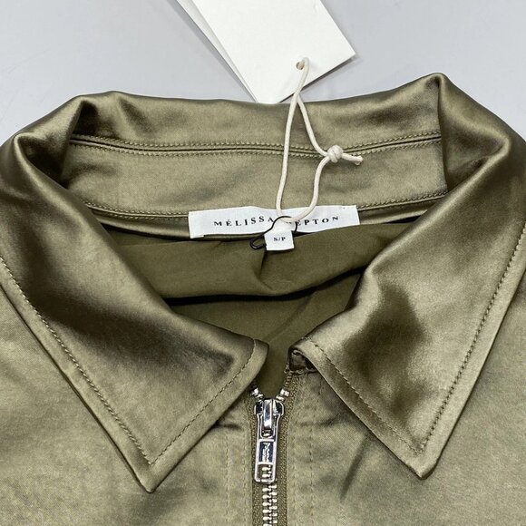 Melissa Nepton Women’s Evelyn Satin Bomber Jacket Size S Khaki Green - Picture 4 of 8